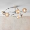 Aerith 6 Lights Smoked Glass Semi Flush Ceiling Light In Chrome