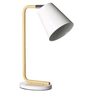 Bruyo White Metal Table Lamp With Natural Wooden Base