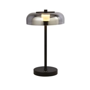 Frisbee LED Table Lamp In Matt Black With Smoked Glass