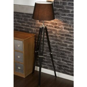 Jaspro Black Fabric Shade Floor Lamp With Wooden Tripod Base