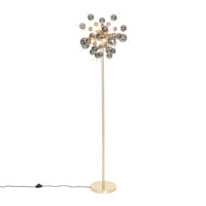 Design floor lamp brass with smoke glass 8-lights – Explode