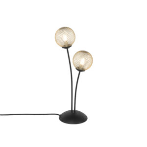 Modern table lamp black with gold 2-lights – Athens Wire