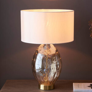 Plano White Shade Touch Table Lamp In Champagne Glass Base