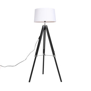 Floor Lamp Black with 45cm White Linen Shade – Tripod