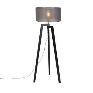 Floor lamp tripod black wood with gray shade 50 cm – Puros