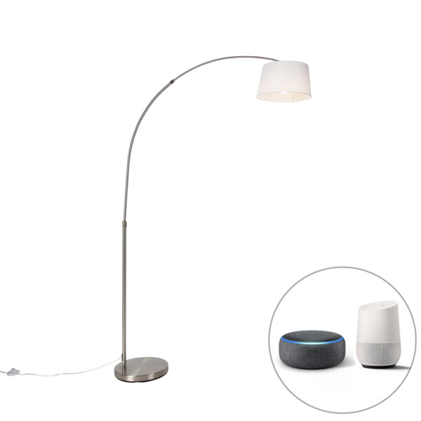 Smart arc lamp steel with white fabric shade incl. Wifi A60 - Arc Basic