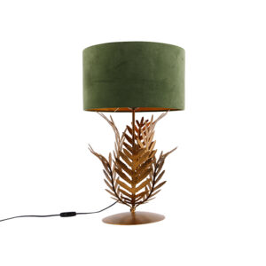 Vintage table lamp gold with velvet shade green 35 cm – Botanica