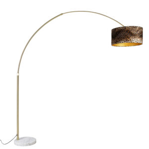 Arc lamp brass with white fabric shade leopard 50 cm - XXL