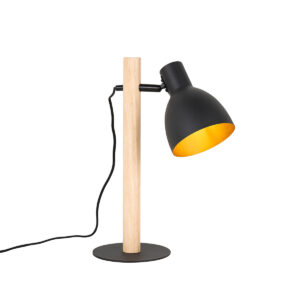 Rural table lamp black with wood – Flint