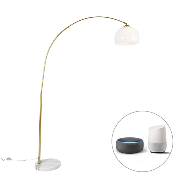Smart arc lamp brass with white shade incl. Wifi A60 - Arc Basic