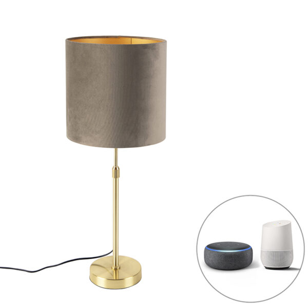 Smart table lamp gold with velor shade taupe 25 cm incl. Wifi A60 - Parte