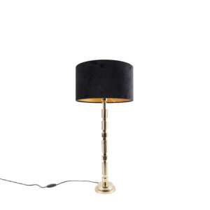 Art deco table lamp gold with velor shade black 35 cm – Torre