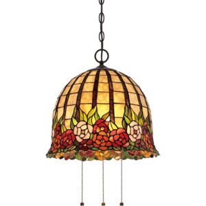 QZ/ROSECLIFFE/P 3 Light Ceiling Pendant Light In Imperial Bronze With Tiffany Glass Shade
