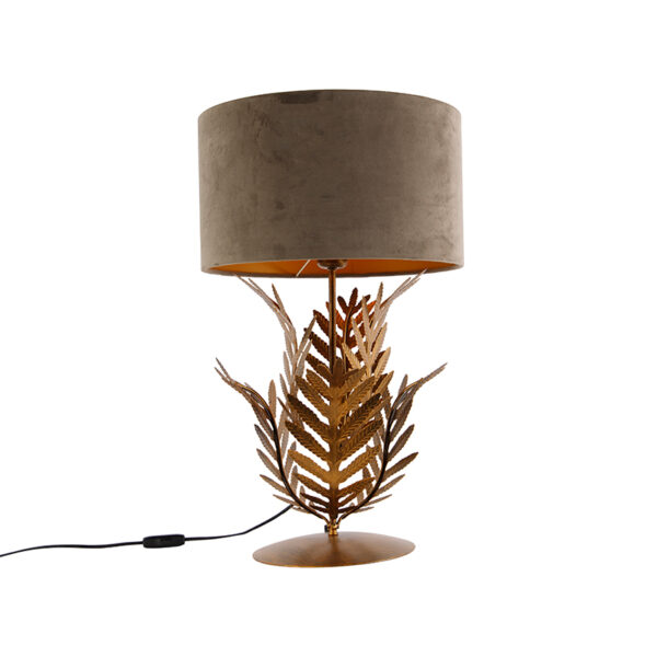 Vintage table lamp gold with velvet shade taupe 35 cm - Botanica