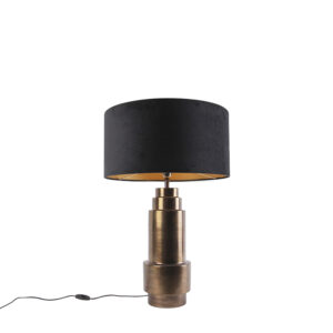 Art deco table lamp bronze velor shade black with gold 50cm – Bruut