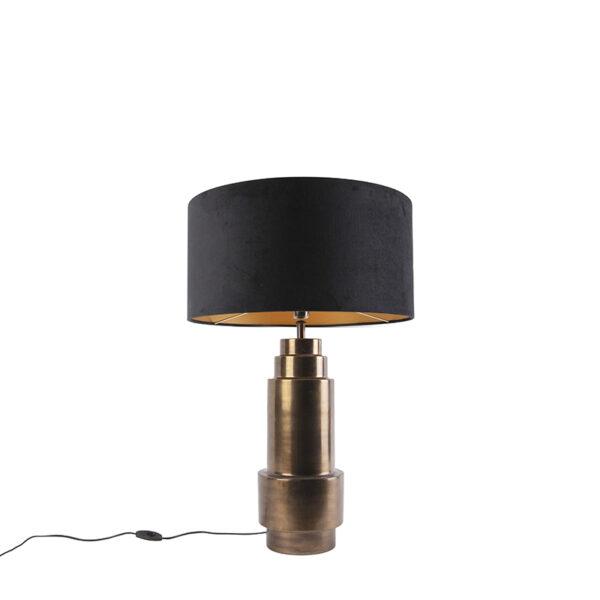Art deco table lamp bronze velor shade black with gold 50cm - Bruut