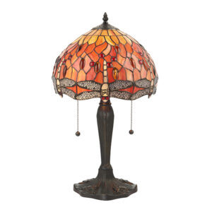 Interiors 1900 64092 Dragonfly Flame Tiffany 2 Light Small Table Lamp In Bronze With Shade