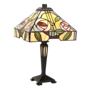 Interiors 1900 64386 Willow Tiffany 1 Light Small Table Lamp – Height: 410mm, Mackintosh Rose Style