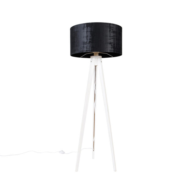 Modern floor lamp tripod white with black velvet shade 50 cm - Tripod Classic