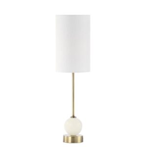 Barletta White Linen Shade Table Lamp With Antique Brass Metal Base