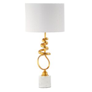Barnum White Linen Shade Table Lamp with Gold Leaf And Marble Base