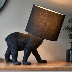 Beaune Bear Black Fabric Shade Table Lamp In Matt Black