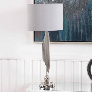 Calvi Grey Fabric Shade Table Lamp With Chrome Base