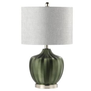 Freeport Grey Linen Shade Table Lamp With Green Ribbed Glass Base