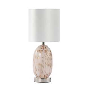 Funchal Cream Velvet Shade Table Lamp With White and Gold Glass Base