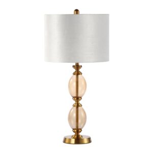 Hanford Cream Velvet Shade Table Lamp With Amber Brown Glass Base