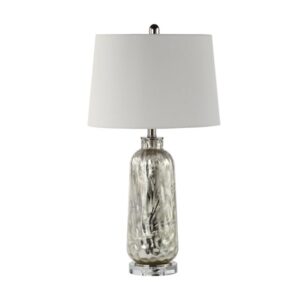 Irvine White Linen Shade Table Lamp With Silver Glass Base