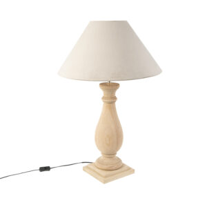 Rural table lamp wood with taupe shade velor – Burdock