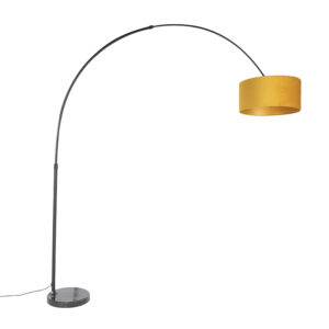 Arc lamp black with velor shade ocher yellow with gold 50 cm – XXL