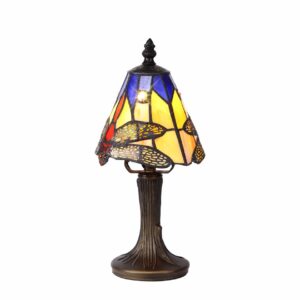 Bokmaal Small 1 Light Tiffany Table Lamp with Dragonfly Motif
