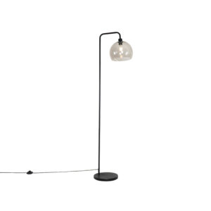 Modern floor lamp black with smoke shade – Maly