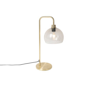 Modern table lamp brass with smoke shade – Maly