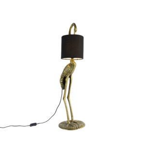 Vintage floor lamp brass fabric shade black – Crane bird