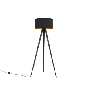 Floor lamp black with black shade and golden inside – Ilse