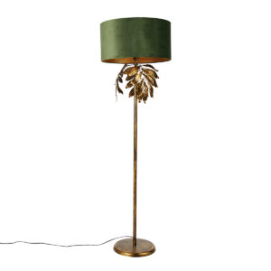 Vintage floor lamp antique gold with green shade – Linden