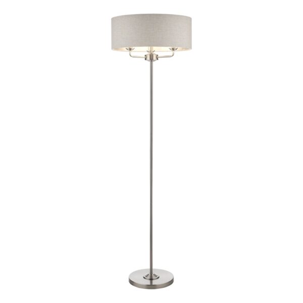 Laura Ashley Sorrento 3 Light Floor Lamp in Brushed Chrome with Natural Shade