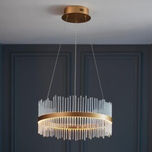Grimsby LED Clear Glass Rods Ceiling Pendant Light In Gold