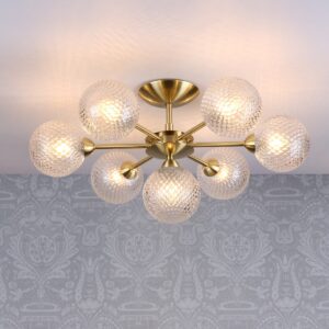 Laura Ashley Atherton 7 Light Semi Flush Ceiling Light In Satin Brass With Glass Shades