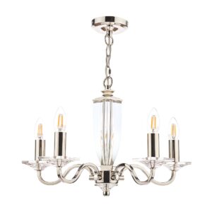 Laura Ashley Carson Crystal Glass 5 Light Chandelier In Polished Nickel Finish
