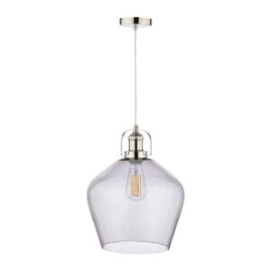 Laura Ashley Rye Smoked Glass Ceiling Pendant Light In Polished Nickel Finish