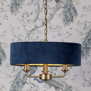 Laura Ashley Sorrento 3 Light Ceiling Pendant Light In Antique Brass With Blue Shade LA3756209-Q