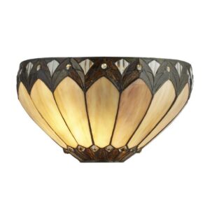 Searchlight 6704-1 Pearl Wall Light In Antique Brass With Tiffany Glass