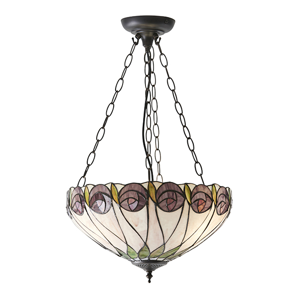 Interiors 1900 64175 Hutchinson Tiffany 3 Light Medium Inverted Ceiling Pendant Light In Dark Bronze