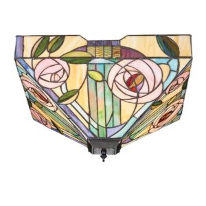 Interiors 1900 70698 Willow Tiffany 2 Light Large Flush Ceiling Light In Bronze
