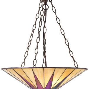 Interiors 1900 70754 Dark Star Tiffany Large 3 Light Inverted Ceiling Pendant Light With Shade