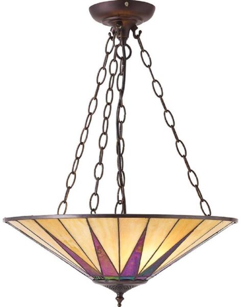 Interiors 1900 70754 Dark Star Tiffany Large 3 Light Inverted Ceiling Pendant Light With Shade